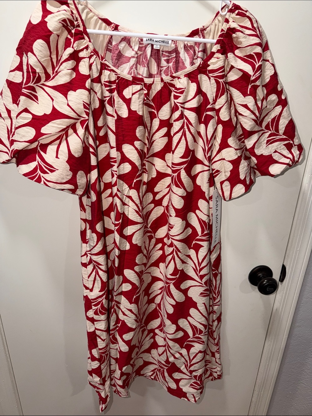 Sara Michelle Red Floral Shift Dress with Cream Leaf Print